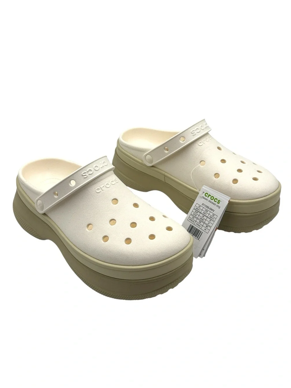 NWT Crocs Classic Stacked Clogs - Chalk / Neutral Platform Sandals Size 11W / 9M